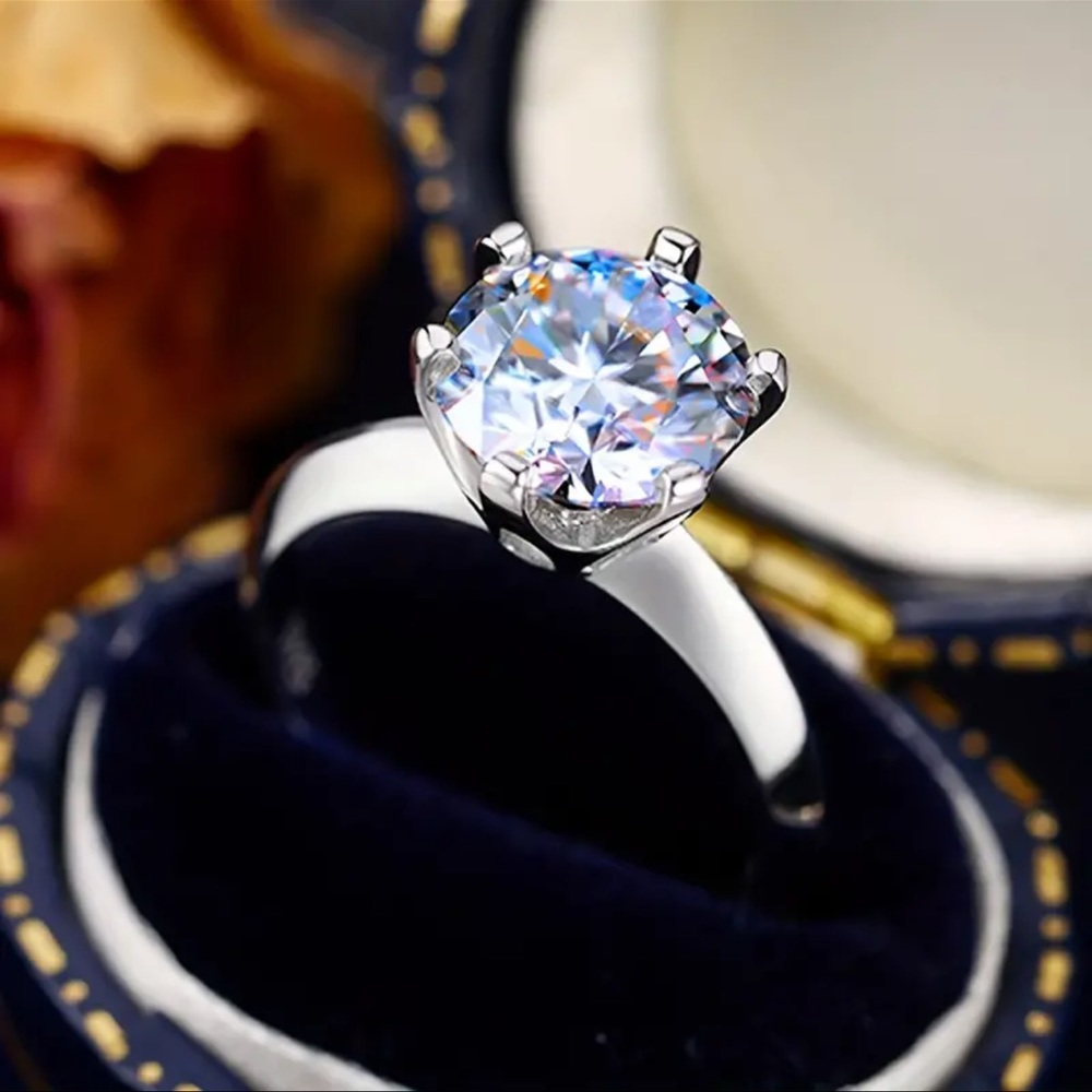 3 ct Solitaire Cubic Zirconia Diamond, 925 Silver, Engagement Wedding, Glam Ring
